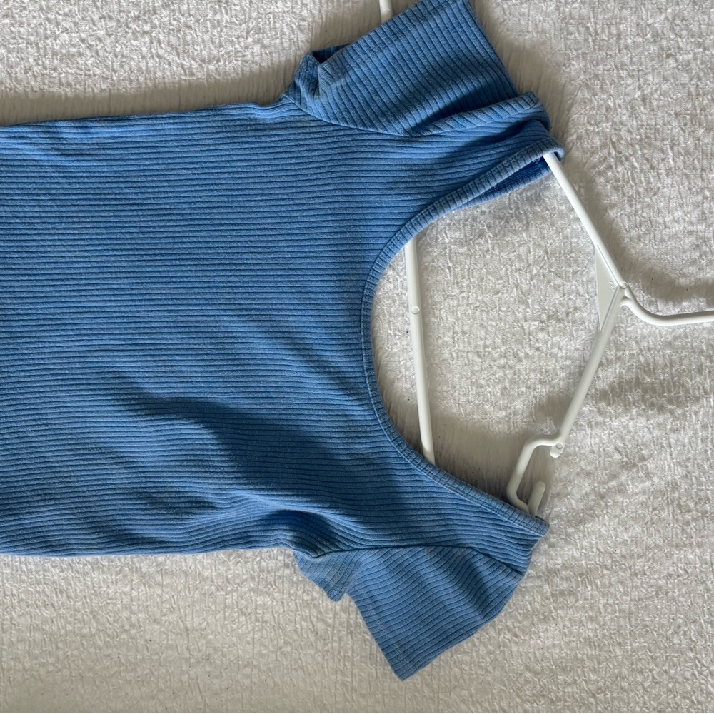 Blue Ribbed Women's Top